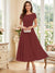A-Line/Princess Scoop Short Sleeves Tea-Length Mother of the Bride Dresses with Applique & Ruched