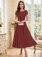 A-Line/Princess Scoop Short Sleeves Tea-Length Mother of the Bride Dresses with Applique & Ruched