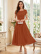 A-Line/Princess Scoop Short Sleeves Tea-Length Mother of the Bride Dresses with Applique & Ruched