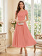 A-Line/Princess Scoop Short Sleeves Tea-Length Mother of the Bride Dresses with Applique & Ruched