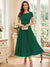 A-Line/Princess Scoop Short Sleeves Tea-Length Mother of the Bride Dresses with Applique & Ruched