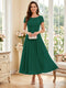 A-Line/Princess Scoop Short Sleeves Tea-Length Mother of the Bride Dresses with Applique & Ruched