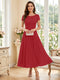 A-Line/Princess Scoop Short Sleeves Tea-Length Mother of the Bride Dresses with Applique & Ruched