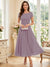 A-Line/Princess Scoop Short Sleeves Tea-Length Mother of the Bride Dresses with Applique & Ruched