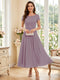 A-Line/Princess Scoop Short Sleeves Tea-Length Mother of the Bride Dresses with Applique & Ruched
