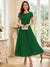 A-Line/Princess Scoop Short Sleeves Tea-Length Mother of the Bride Dresses with Applique & Ruched