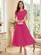 A-Line/Princess Scoop Short Sleeves Tea-Length Mother of the Bride Dresses with Applique & Ruched