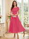 A-Line/Princess Scoop Short Sleeves Tea-Length Mother of the Bride Dresses with Applique & Ruched