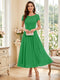 A-Line/Princess Scoop Short Sleeves Tea-Length Mother of the Bride Dresses with Applique & Ruched