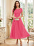 A-Line/Princess Scoop Short Sleeves Tea-Length Mother of the Bride Dresses with Applique & Ruched