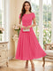 A-Line/Princess Scoop Short Sleeves Tea-Length Mother of the Bride Dresses with Applique & Ruched