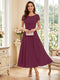 A-Line/Princess Scoop Short Sleeves Tea-Length Mother of the Bride Dresses with Applique & Ruched