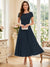 A-Line/Princess Scoop Short Sleeves Tea-Length Mother of the Bride Dresses with Applique & Ruched