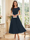 A-Line/Princess Scoop Short Sleeves Tea-Length Mother of the Bride Dresses with Applique & Ruched
