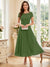 A-Line/Princess Scoop Short Sleeves Tea-Length Mother of the Bride Dresses with Applique & Ruched