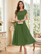 A-Line/Princess Scoop Short Sleeves Tea-Length Mother of the Bride Dresses with Applique & Ruched