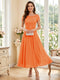 A-Line/Princess Scoop Short Sleeves Tea-Length Mother of the Bride Dresses with Applique & Ruched
