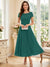 A-Line/Princess Scoop Short Sleeves Tea-Length Mother of the Bride Dresses with Applique & Ruched