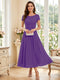A-Line/Princess Scoop Short Sleeves Tea-Length Mother of the Bride Dresses with Applique & Ruched