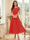 A-Line/Princess Scoop Short Sleeves Tea-Length Mother of the Bride Dresses with Applique & Ruched