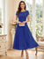 A-Line/Princess Scoop Short Sleeves Tea-Length Mother of the Bride Dresses with Applique & Ruched