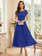 A-Line/Princess Scoop Short Sleeves Tea-Length Mother of the Bride Dresses with Applique & Ruched