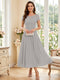 A-Line/Princess Scoop Short Sleeves Tea-Length Mother of the Bride Dresses with Applique & Ruched