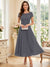 A-Line/Princess Scoop Short Sleeves Tea-Length Mother of the Bride Dresses with Applique & Ruched