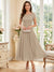 A-Line/Princess Scoop Short Sleeves Tea-Length Mother of the Bride Dresses with Applique & Ruched