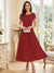 A-Line/Princess Scoop Short Sleeves Tea-Length Mother of the Bride Dresses with Applique & Ruched