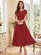 A-Line/Princess Scoop Short Sleeves Tea-Length Mother of the Bride Dresses with Applique & Ruched