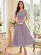 A-Line/Princess Scoop Short Sleeves Tea-Length Mother of the Bride Dresses with Applique & Ruched
