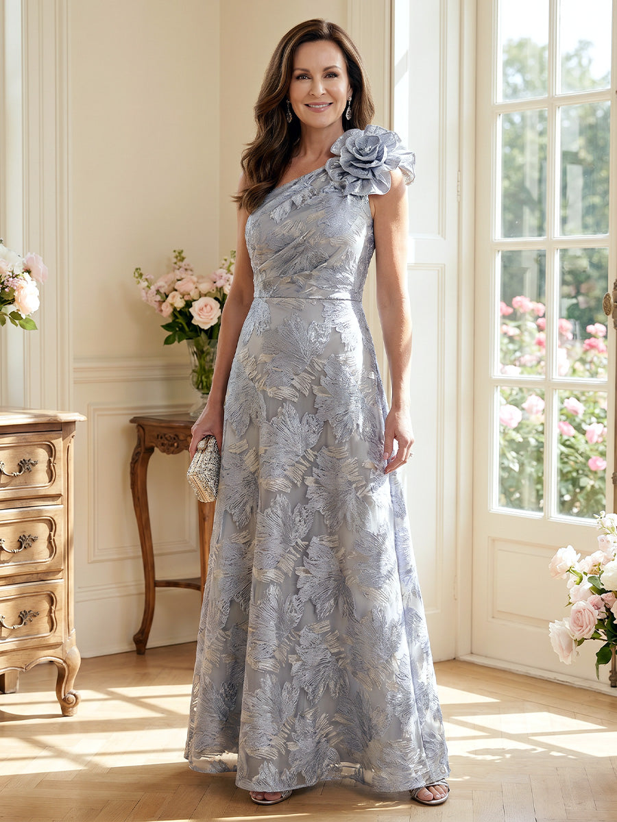 A-Line/Princess One-Shoulder Sleeveless Floor-Length Mother of the Bride Dresses with 3D Floral