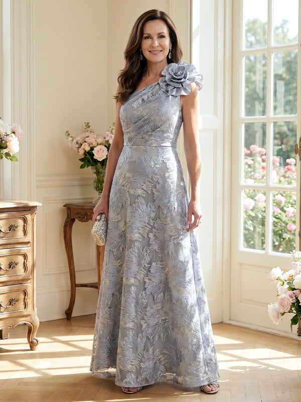 A-Line/Princess One-Shoulder Sleeveless Floor-Length Mother of the Bride Dresses with 3D Floral