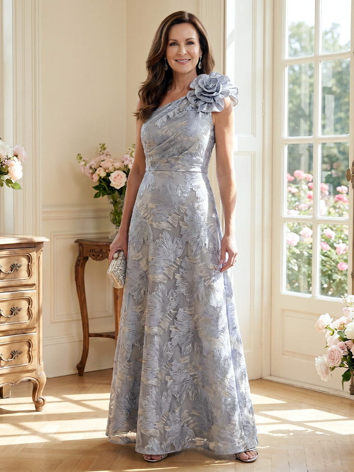 A-Line/Princess One-Shoulder Sleeveless Floor-Length Mother of the Bride Dresses with 3D Floral