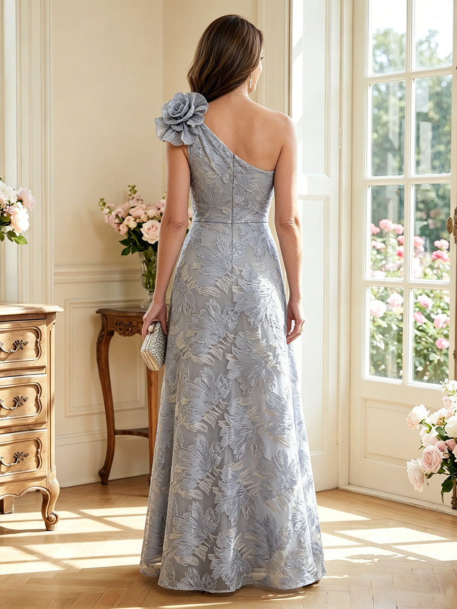 A-Line/Princess One-Shoulder Sleeveless Floor-Length Mother of the Bride Dresses with 3D Floral