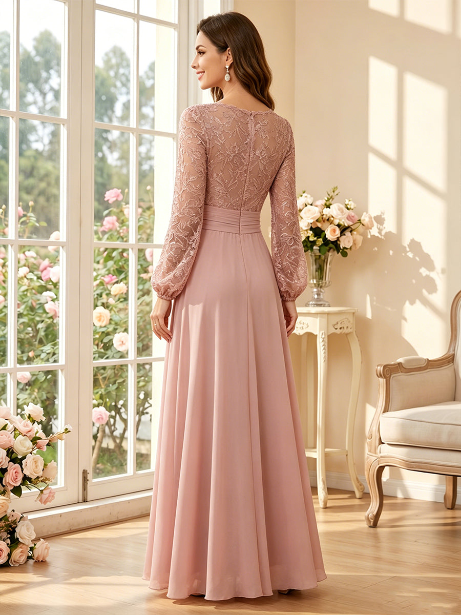A-Line/Princess V-Neck Long Sleeves Floor-Length Mother of the Bride Dresses with Ruched