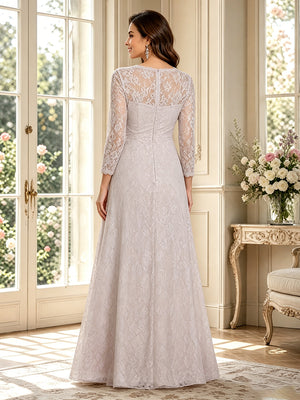 A-Line/Princess V-Neck Long Sleeves Floor-Length Mother of the Bride Dresses with Ruched & Lace