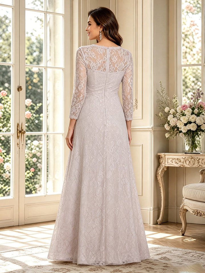 A-Line/Princess V-Neck Long Sleeves Floor-Length Mother of the Bride Dresses with Ruched &amp; Lace