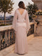 Sheath/Column V-Neck Flutter Sleeves Floor-Length Plus Size Evening Dresses with Lace & Ruffles