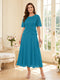 A-Line/Princess Scoop Half Sleeves Tea-Length Mother of the Bride Dresses with Lace & Ruffles