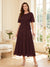 A-Line/Princess Scoop Half Sleeves Tea-Length Mother of the Bride Dresses with Lace & Ruffles