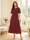 A-Line/Princess Scoop Half Sleeves Tea-Length Mother of the Bride Dresses with Lace & Ruffles