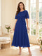 A-Line/Princess Scoop Half Sleeves Tea-Length Mother of the Bride Dresses with Lace & Ruffles