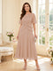 A-Line/Princess Scoop Half Sleeves Tea-Length Mother of the Bride Dresses with Lace & Ruffles