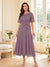 A-Line/Princess Scoop Half Sleeves Tea-Length Mother of the Bride Dresses with Lace & Ruffles