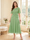 A-Line/Princess Scoop Half Sleeves Tea-Length Mother of the Bride Dresses with Lace & Ruffles