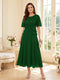 A-Line/Princess Scoop Half Sleeves Tea-Length Mother of the Bride Dresses with Lace & Ruffles