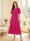 A-Line/Princess Scoop Half Sleeves Tea-Length Mother of the Bride Dresses with Lace & Ruffles