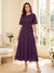 A-Line/Princess Scoop Half Sleeves Tea-Length Mother of the Bride Dresses with Lace & Ruffles